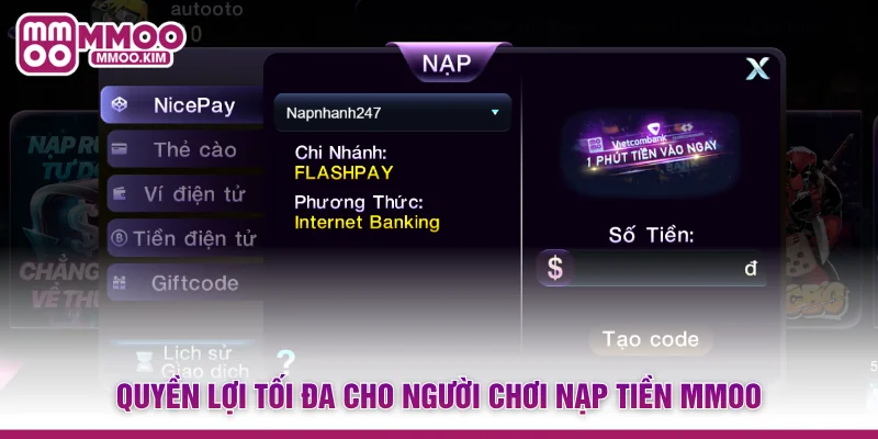 Nạp Tiền MMOO - Kích Hoạt Tài Khoản Săn Thưởng Siêu Tốc 2 Quyền lợi tối đa cho người chơi nạp tiền MMOO